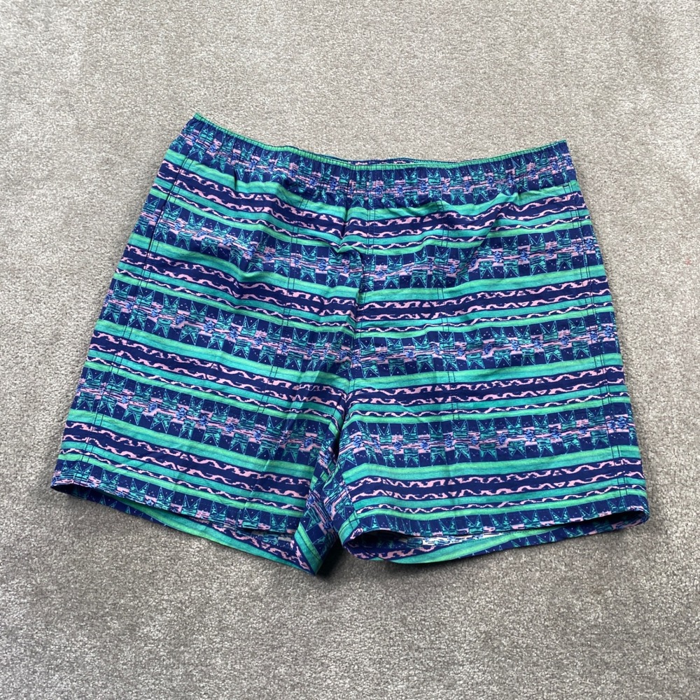 Alpine Design Mens L Nylon Pull On Elastic Waist‎ Shorts Horizon Dark Blue Print